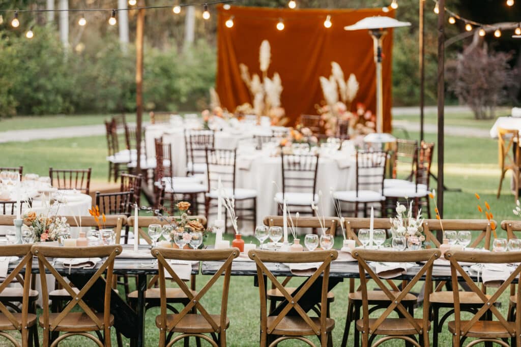 organization of stylish wedding and new normal at outdoor in summer